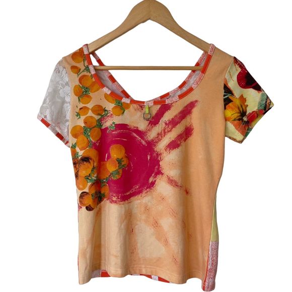 Save The Queen Vintage Short Sleeve Multicoloured Abstract Fruit Print Top Large - Picture 2 of 16